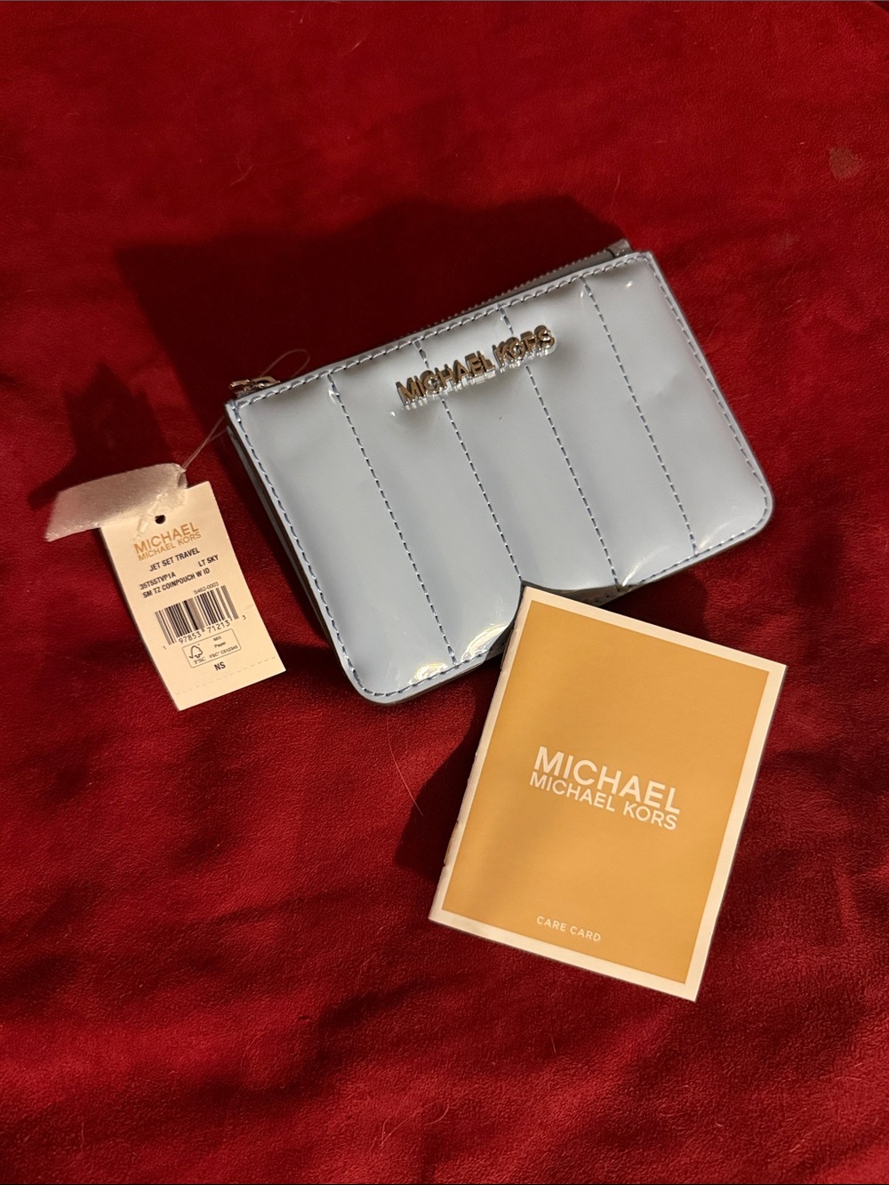 NWT - Michael Kors Light Blue Quilted Patent Coin Purse w/ID window